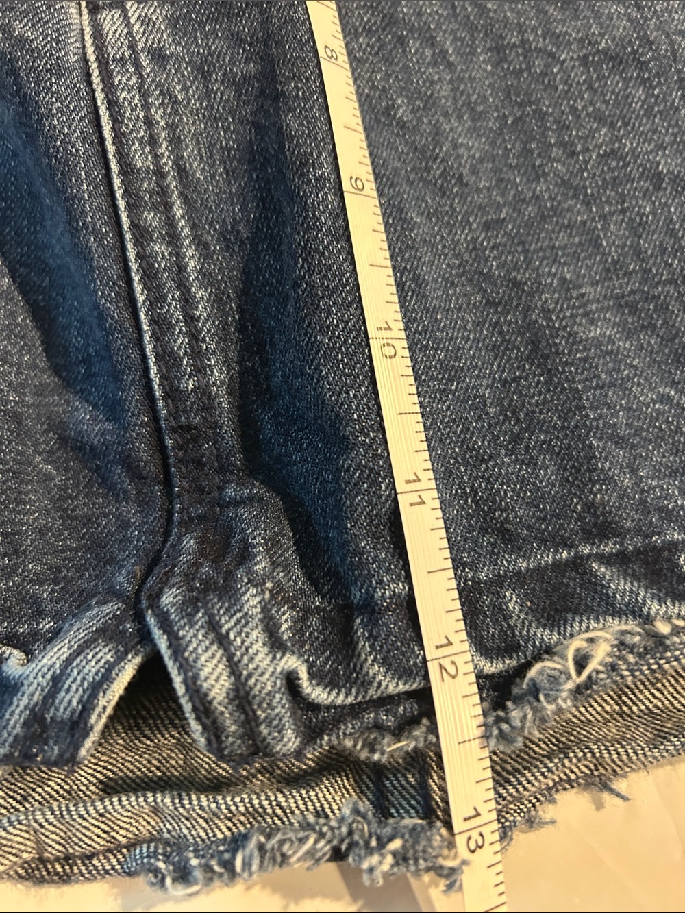 FREE PEOPLE Denim Mini Skirt in Washed Blue DISTRESSED HEM - Picture 8 of 9